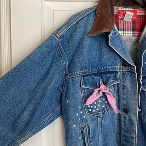 One of a kind cropped denim jacket with pearls